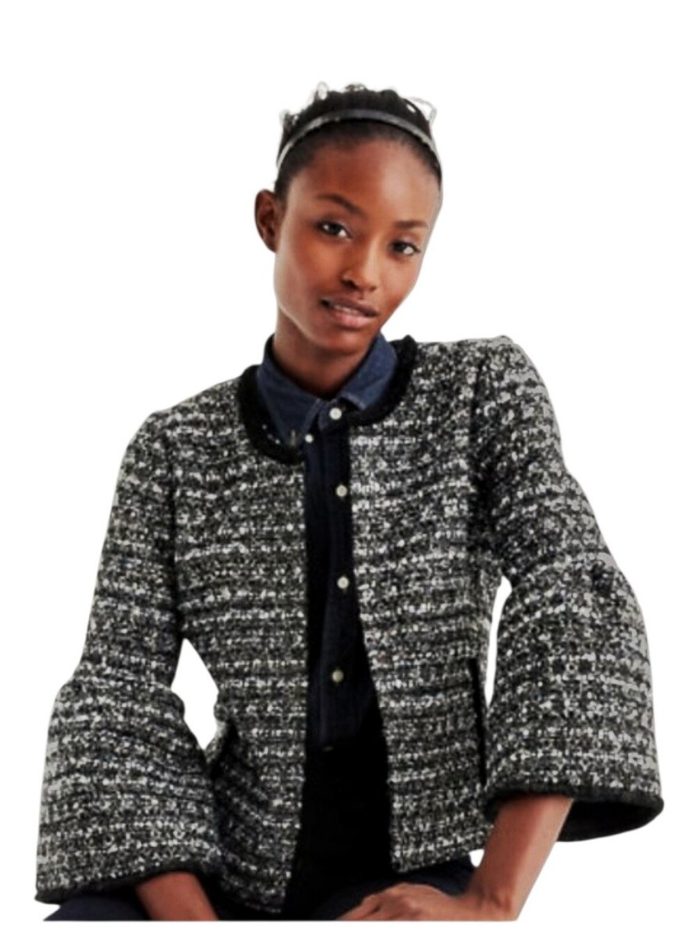 Bell Sleeves J. Crew Lady Jacket Blazer in Sequin Tweed Sz.10 - Picture 11 of 11